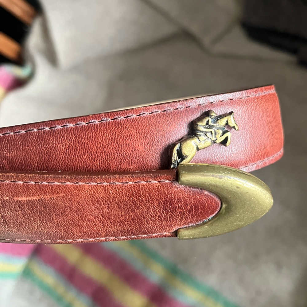 Leather Riding-Inspired Brown Belt with Brass Horse Accent